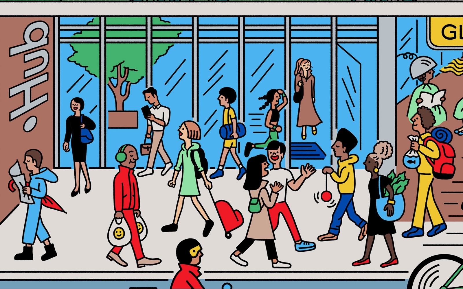 Original •Hub illustration of residents arriving at the building